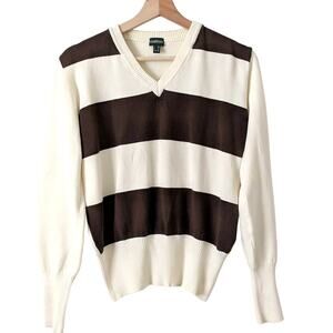 Chervo Sports Sweater Striped Preppy Schoolgirl Medium Italy V-Neck Golf Golfing
